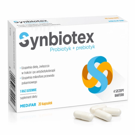 Synbiotex 20 kapsułek probiotyk + prebiotyk