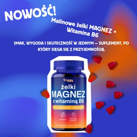 Triggy Żelki Magnez + Witamina B6 o smaku malinowym, 60 szt.