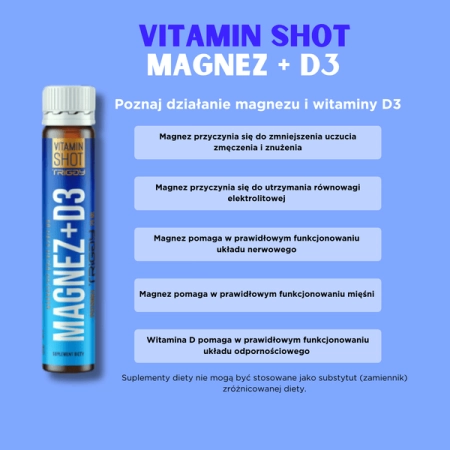 Triggy Vitamin Shot Magnez + D3 25ml, smak poziomkowy