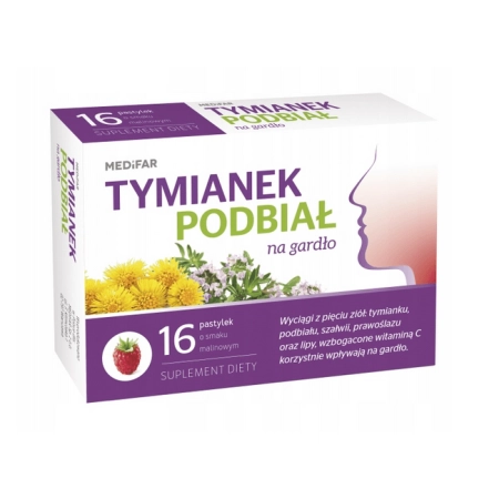 Tymianek Podbiał Na Gardło Smak Malinowy 16 pastylek