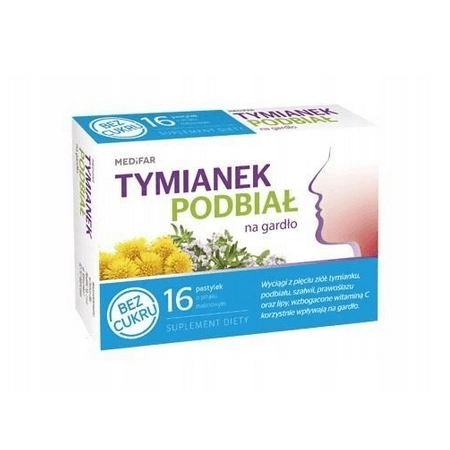 Tymianek Podbiał Na Gardło Smak Malinowy 16 pastylek bez cukru