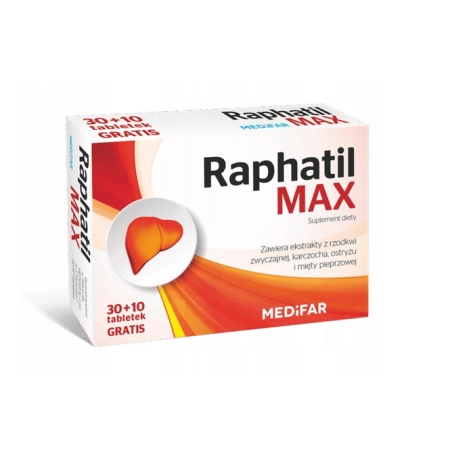 Raphatil Max na wątrobę i wzdęcia, 40 tabletek